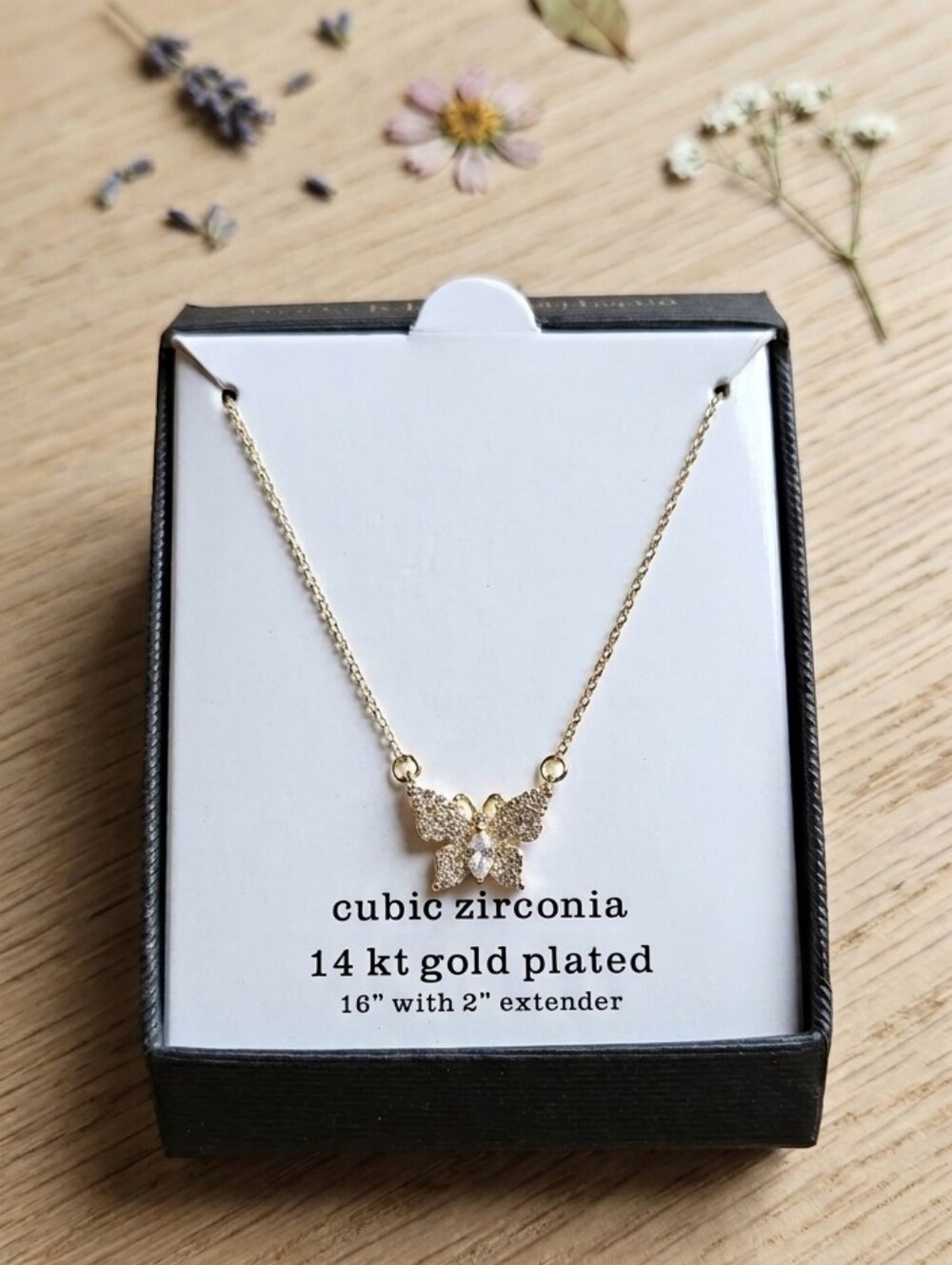 14kt Gold Plated Butterfly Necklace with Cubic Zirconia - Women Jewelry